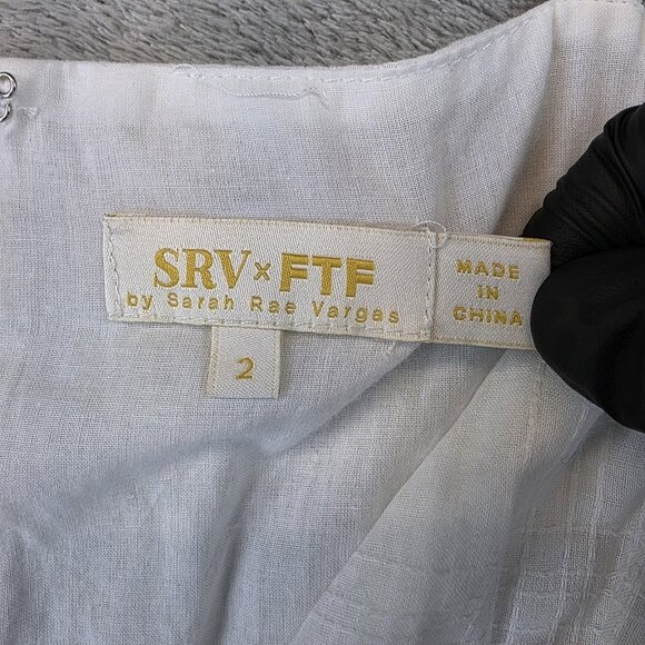 SRV x FTF Dress Womens 2X White Surplice V Neck Tiered Ruffle Hem Cotton Belted - Picture 3 of 10